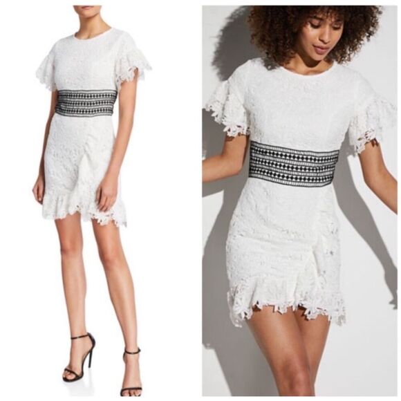 Bardot Reese White Floral Crochet Lace Dress Size 10 Party Dress‎ Up Black White - Picture 1 of 15